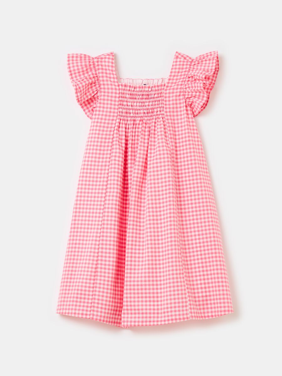 Gingham dress in cotton with smock stitch_0