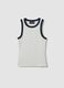 White stretch viscose tank top with blue detailing, regular fit_0