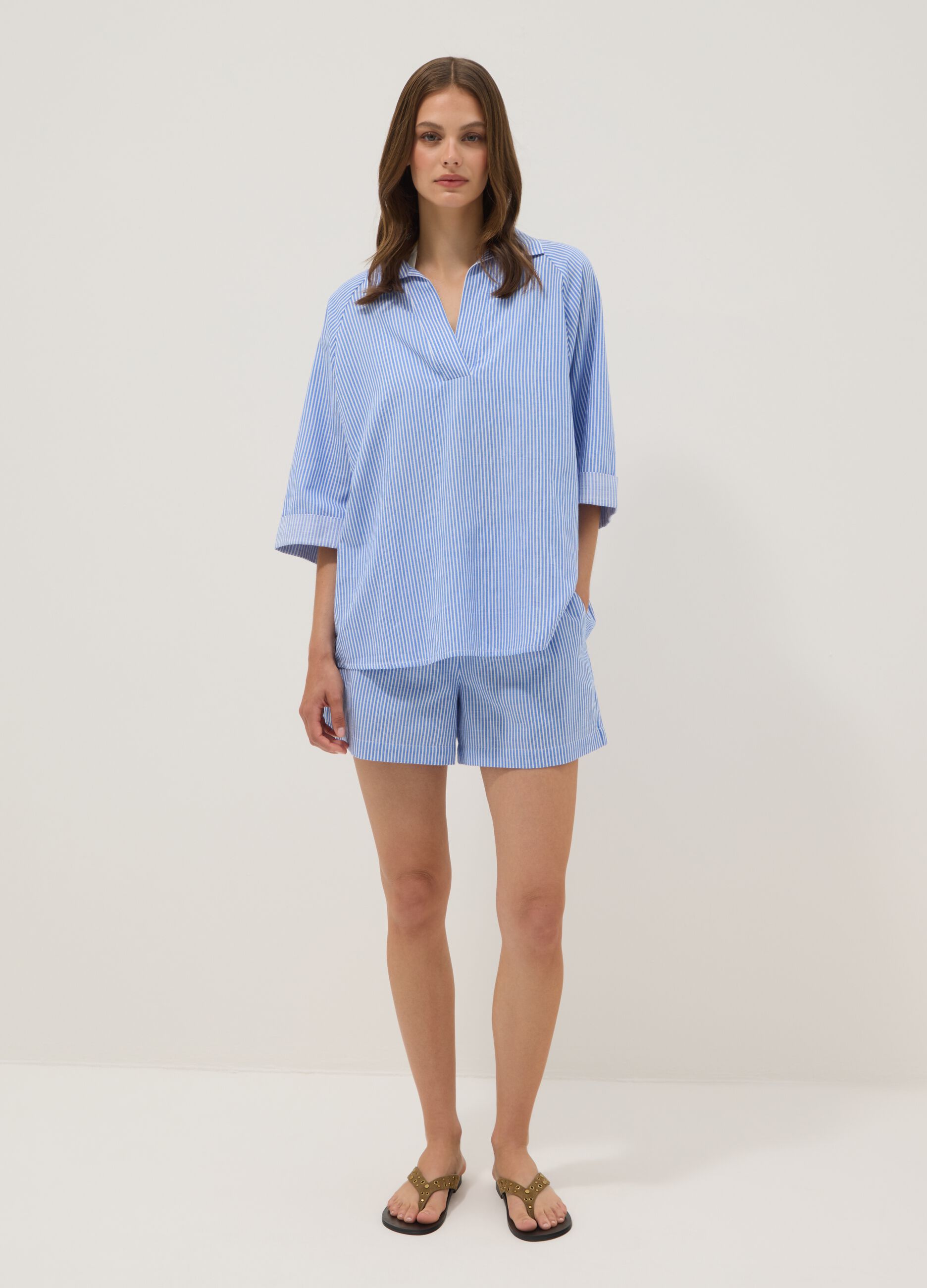 Blue striped pure cotton kaftan