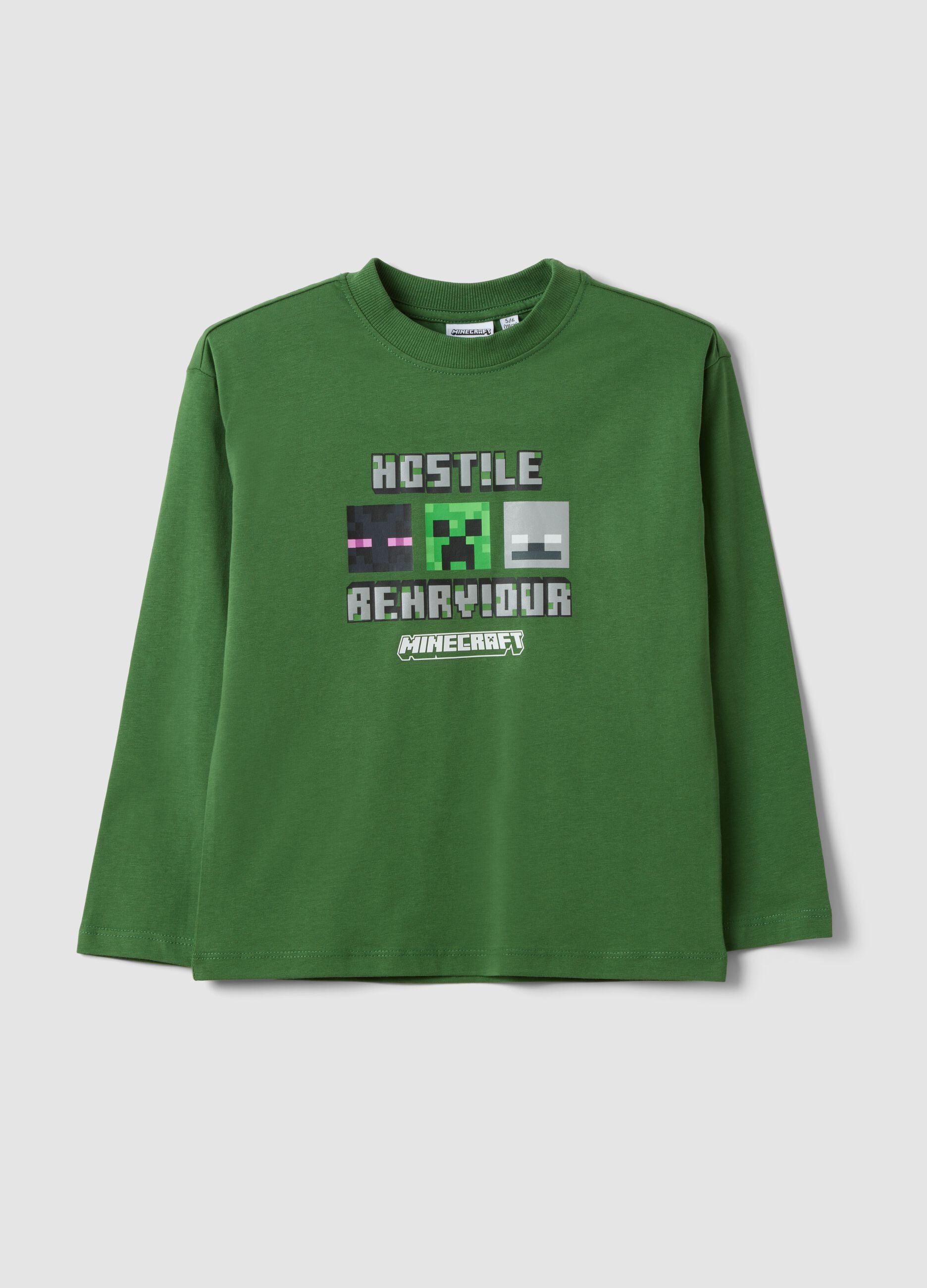Green pure cotton Minecraft print T-shirt