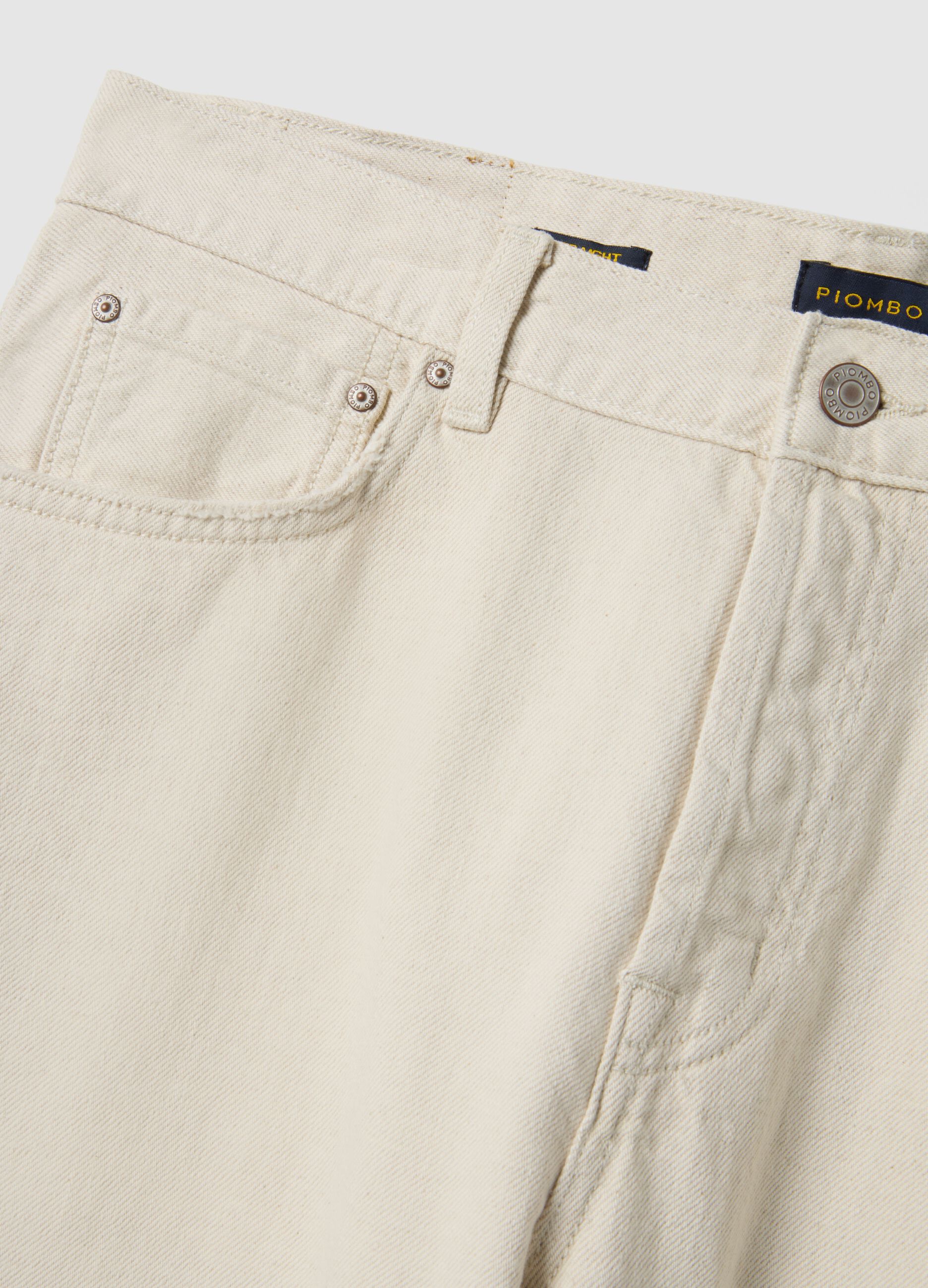 Beige regular fit cotton-linen blend jeans