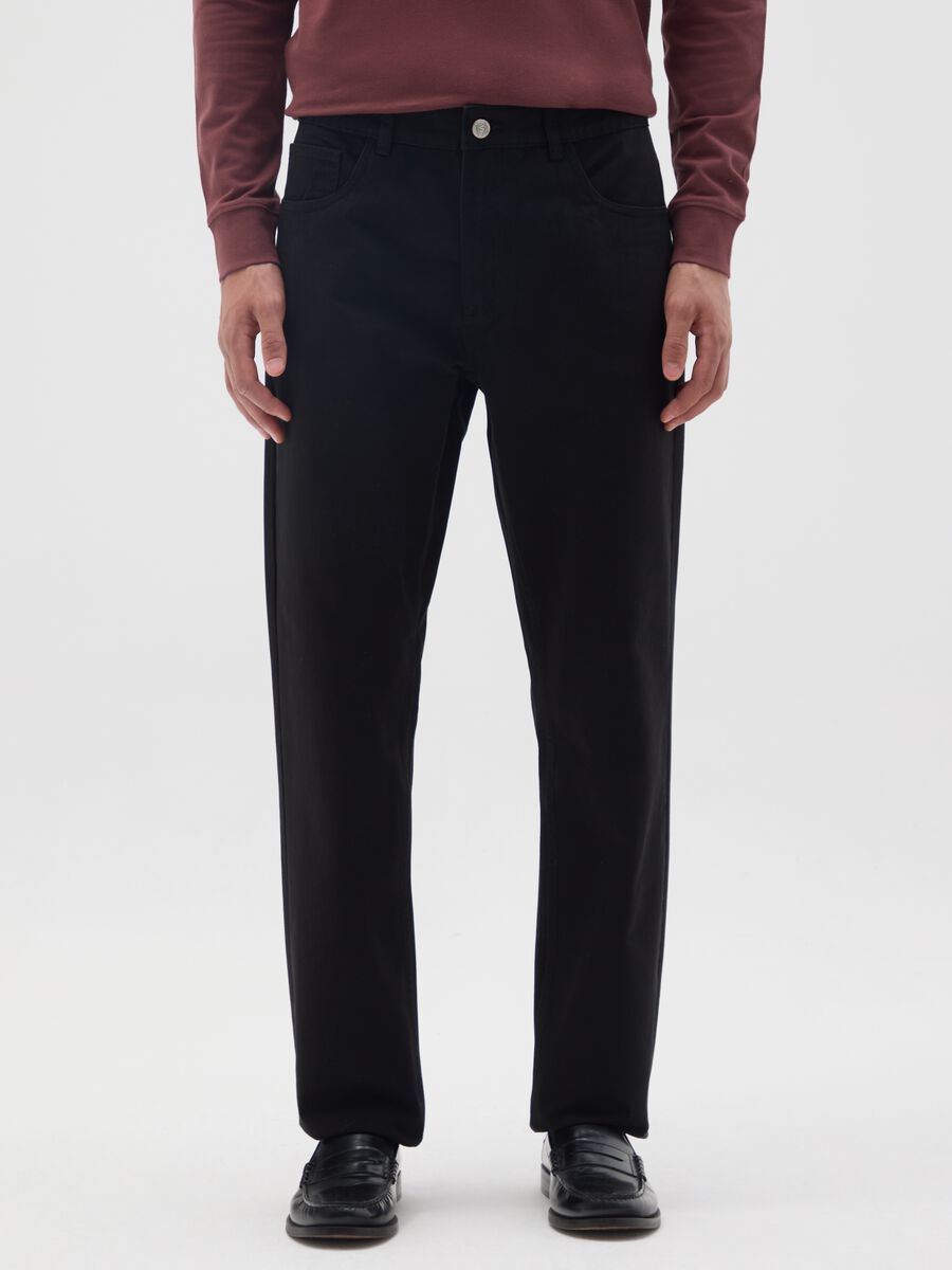 Black Regular Fit Pure Cotton Trousers_2