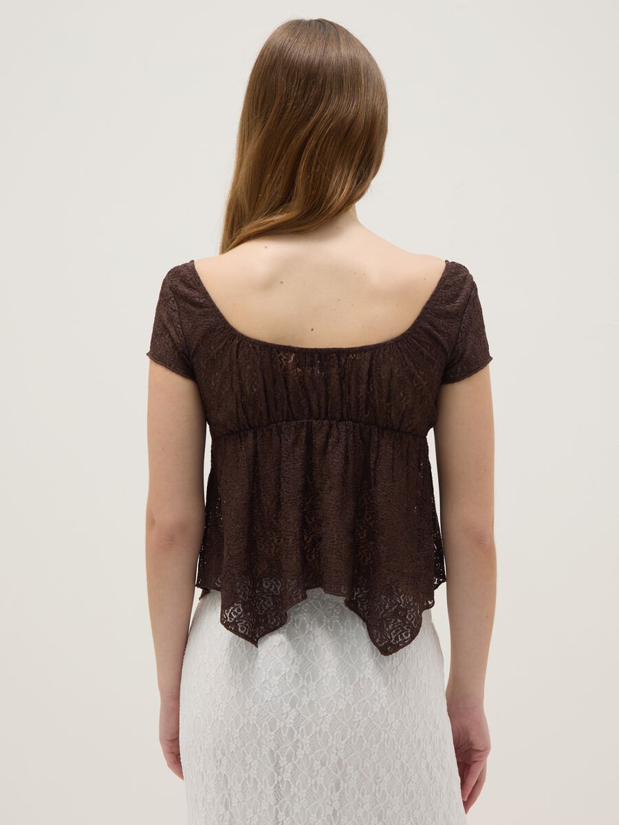 Brown lace regular fit t-shirt with bow_3