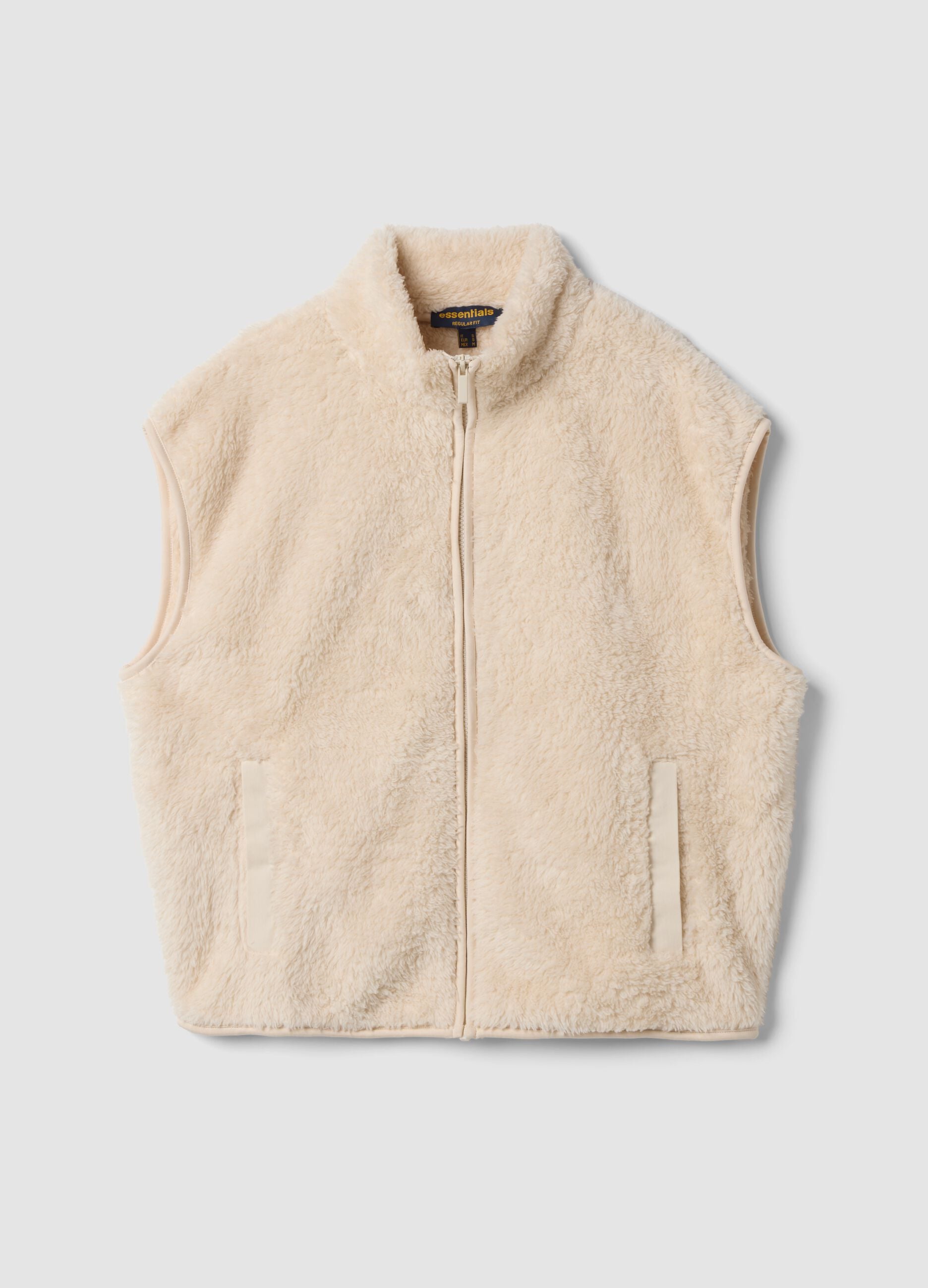 Gilet bianco regular fit con effetto teddy