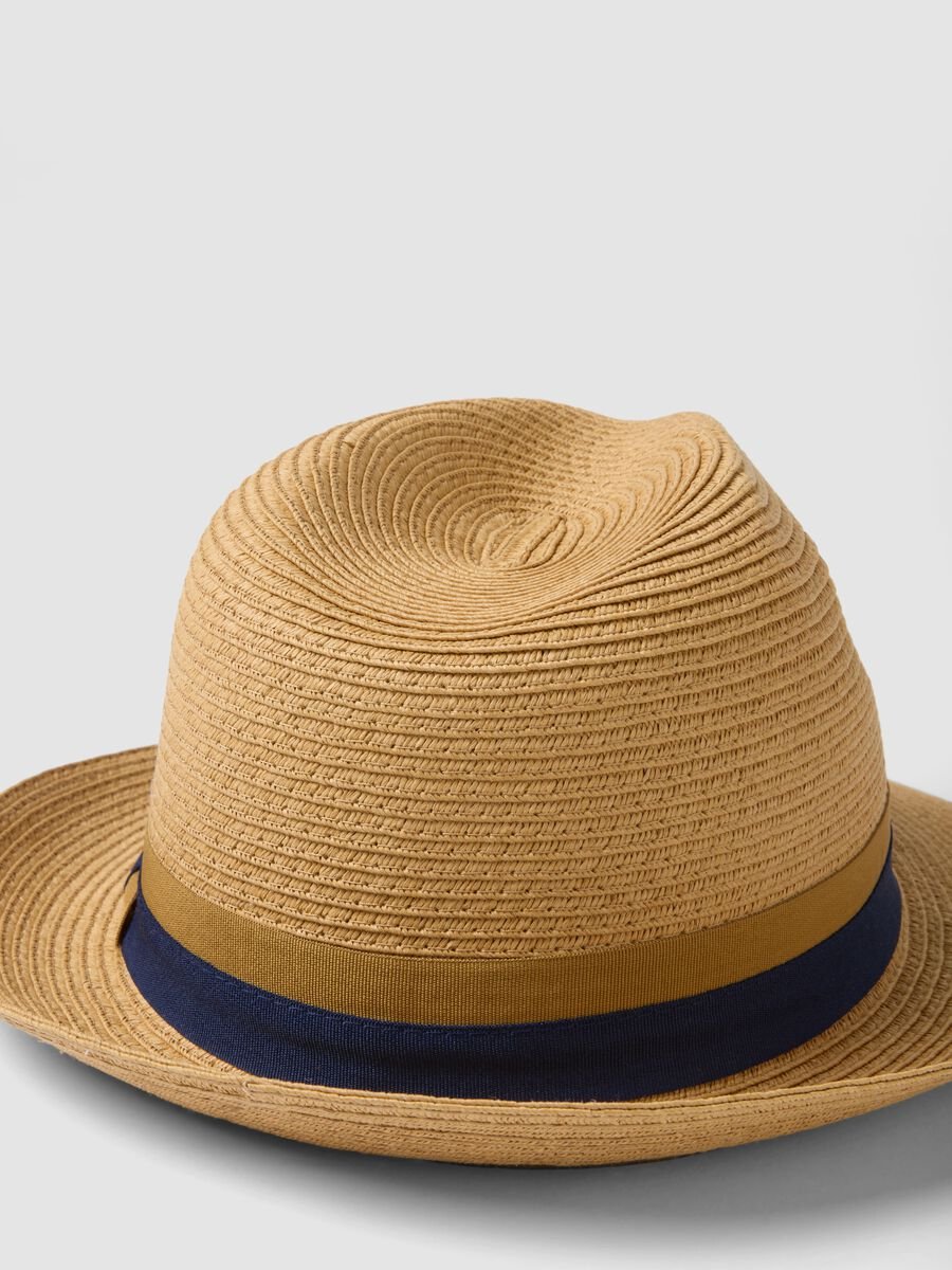 Beige fedora hat in pure paper fabric, unlined_2