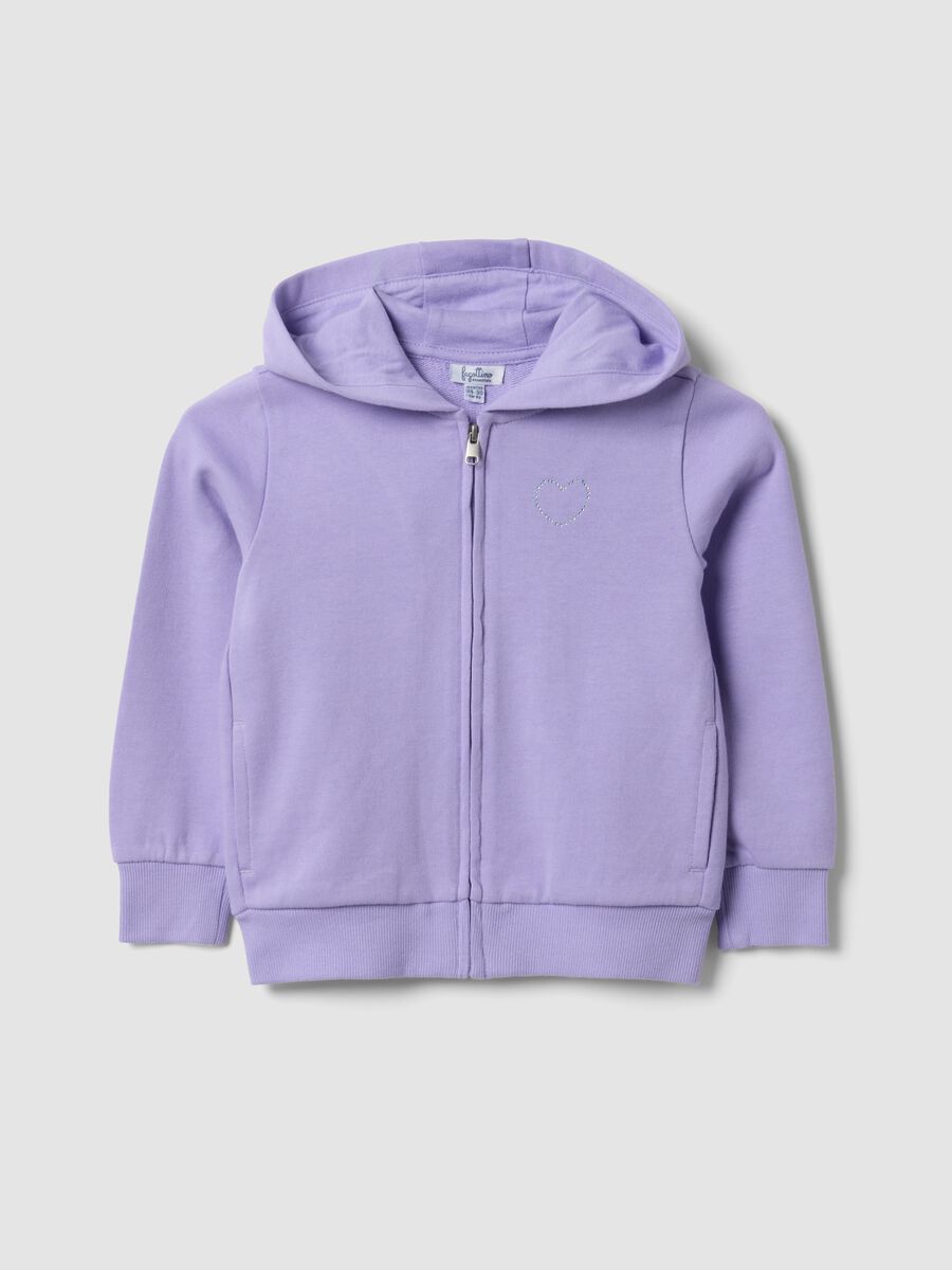 Purple organic cotton hooded sweatshirt with star, regular fit for baby girl_0