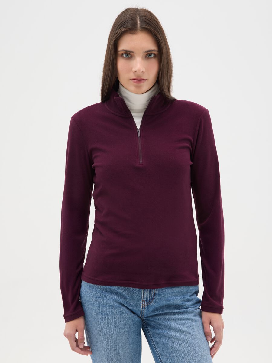 Red high-neck fleece with half zip regular fit_0