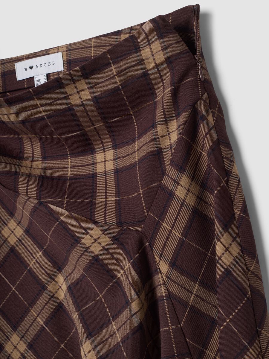 Brown checked stretch viscose skirt_1