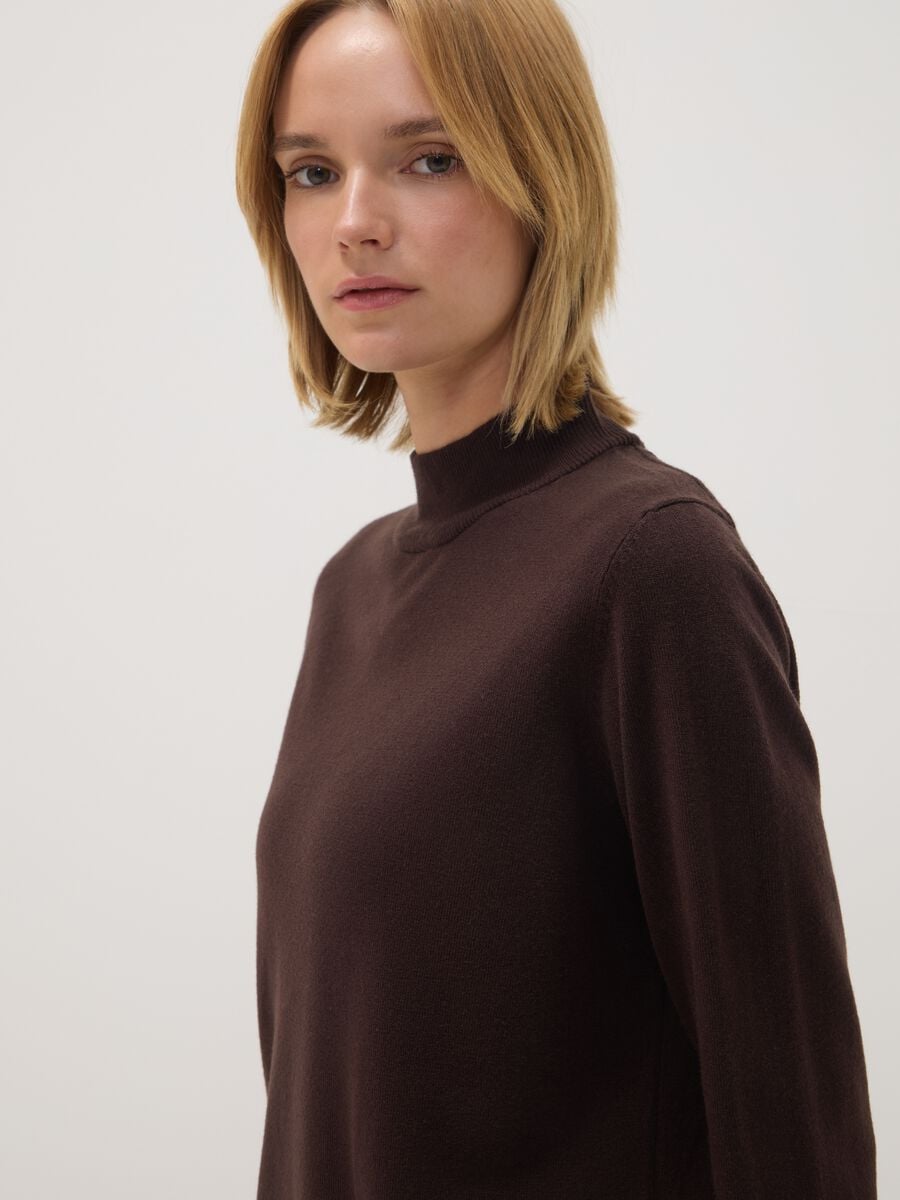 Braunes Longsleeve mit Stehkragen, Regular Fit_1