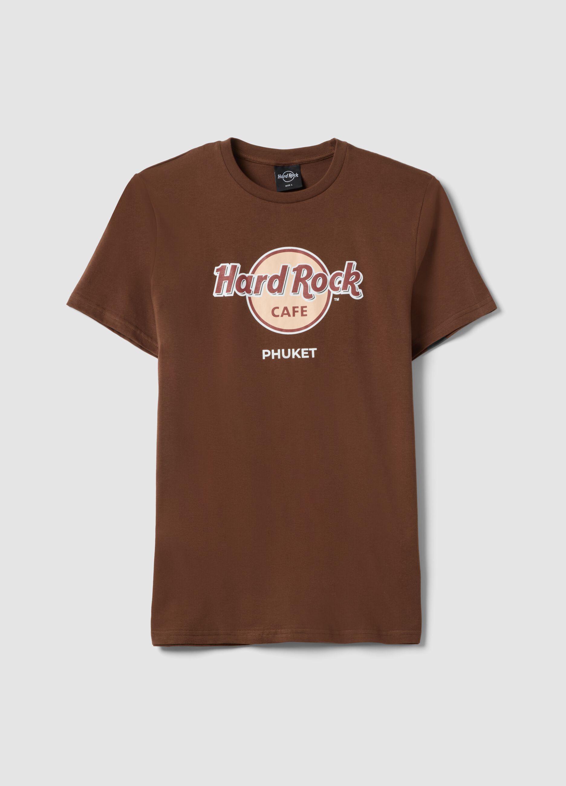 Braunes T-Shirt aus reiner Baumwolle mit Hard Rock Cafe-Print, Regular Fit