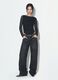 Jeans neri in puro cotone skater fit con strass_0