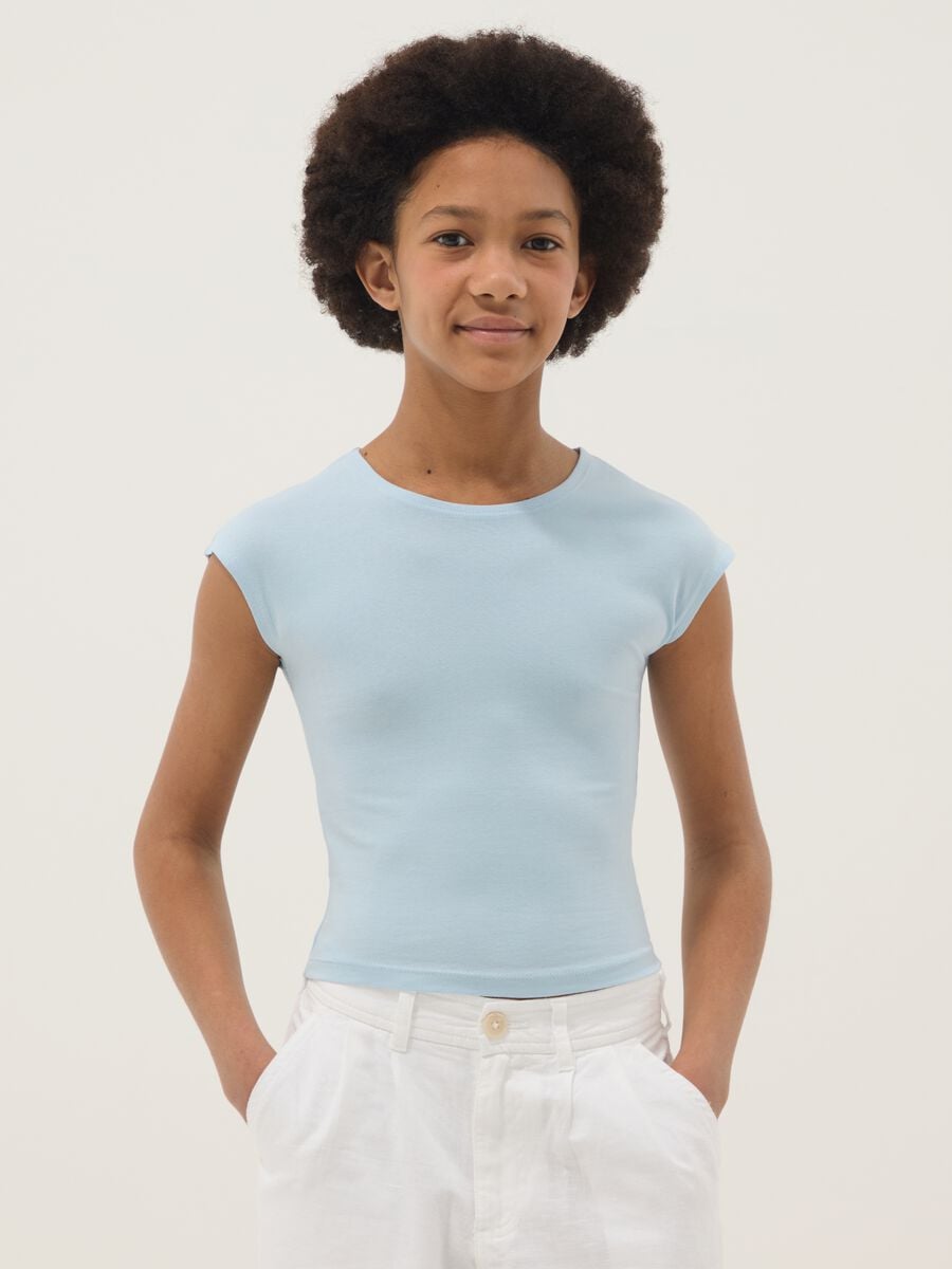 Slim Fit Girl's Blue Stretch Cotton T-shirt_0