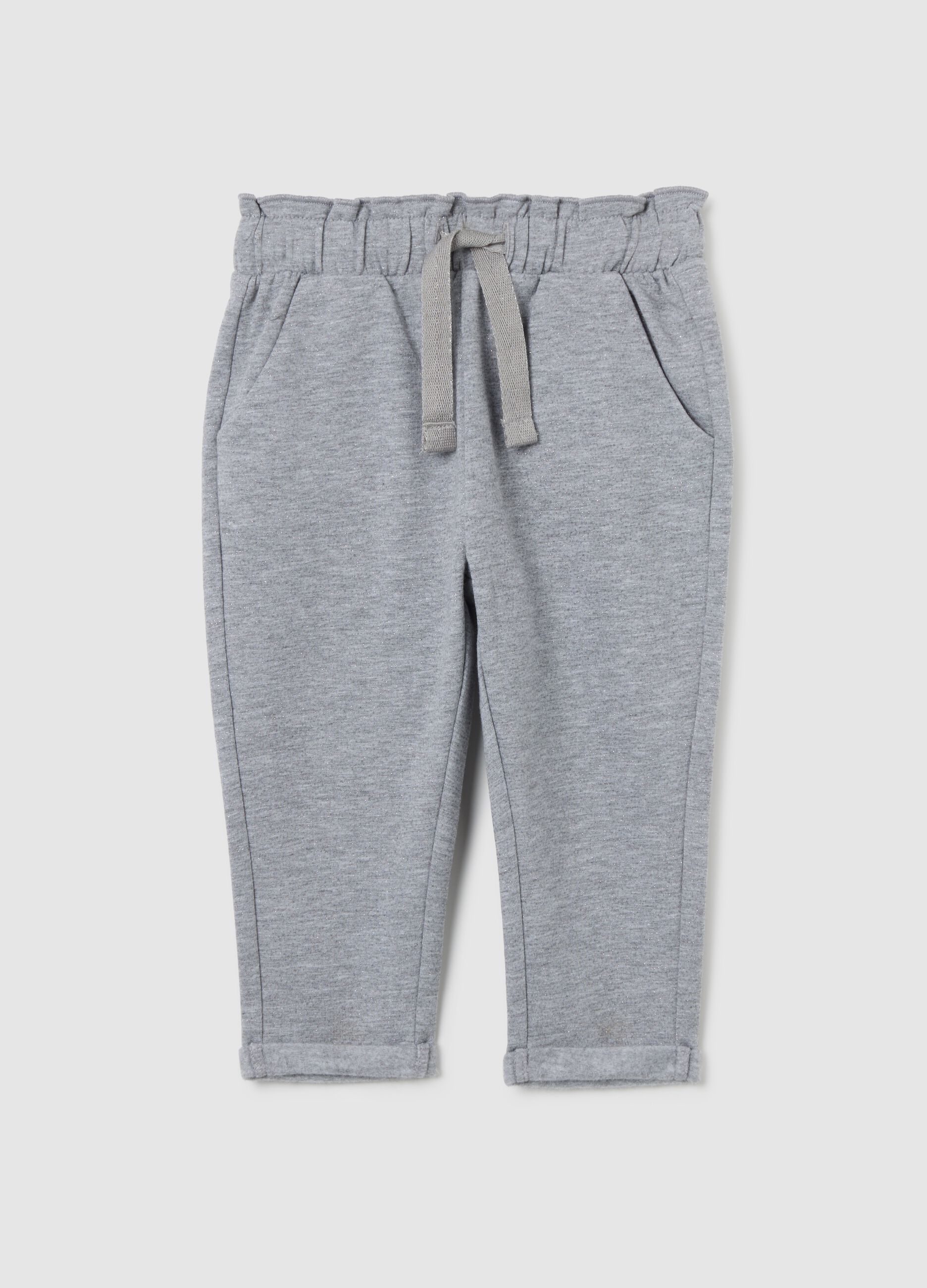 Grey regular fit stretch cotton trousers for girls