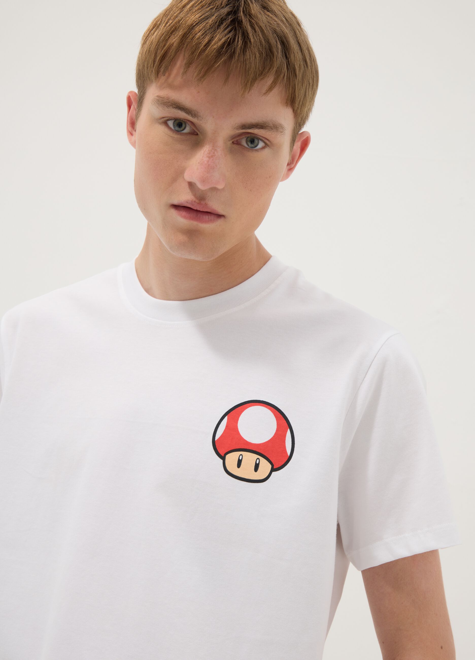 White pure cotton regular-fit short-sleeve T-shirt
