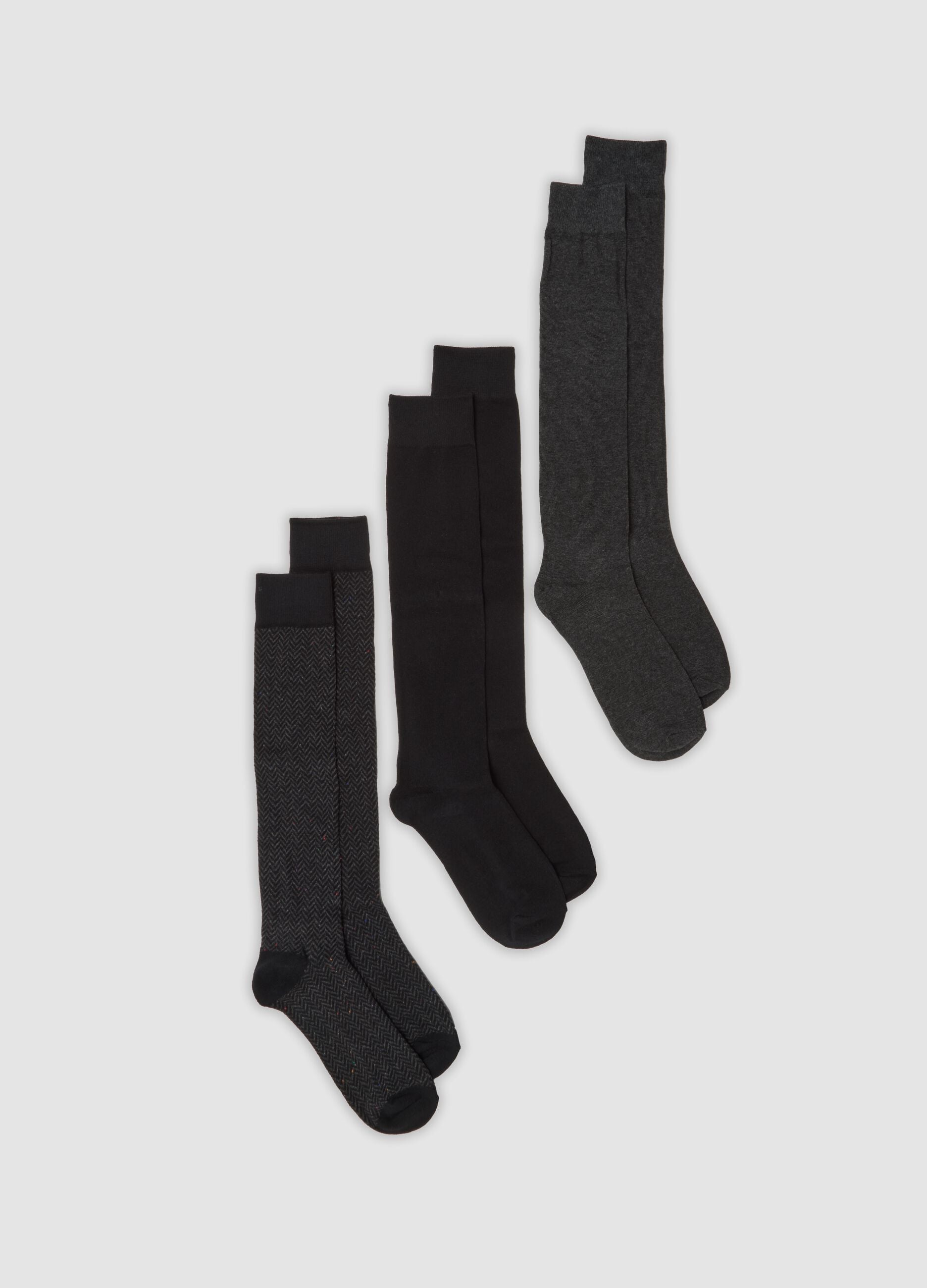 3er-Pack lange graue und schwarze Socken aus elastischer Bio-Baumwolle