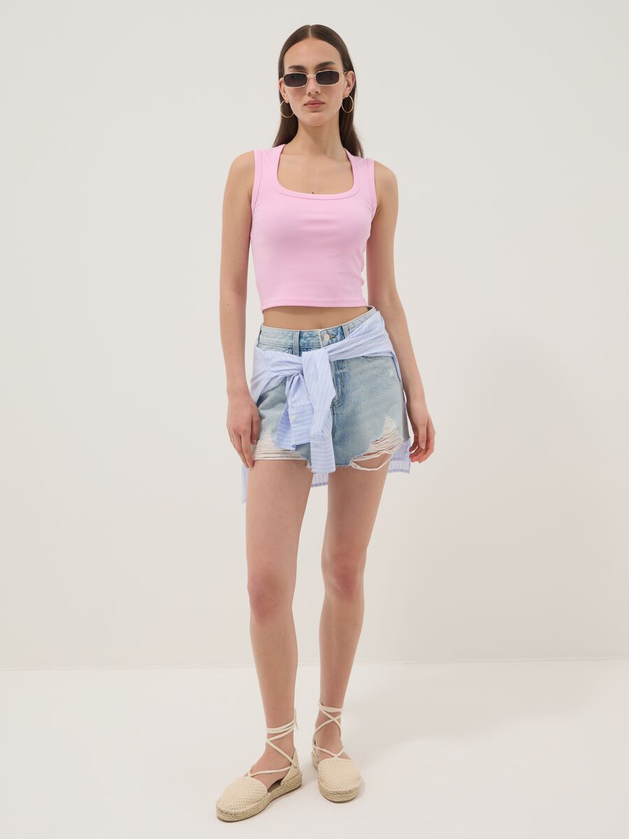 Pink cropped stretch-cotton tank top_2