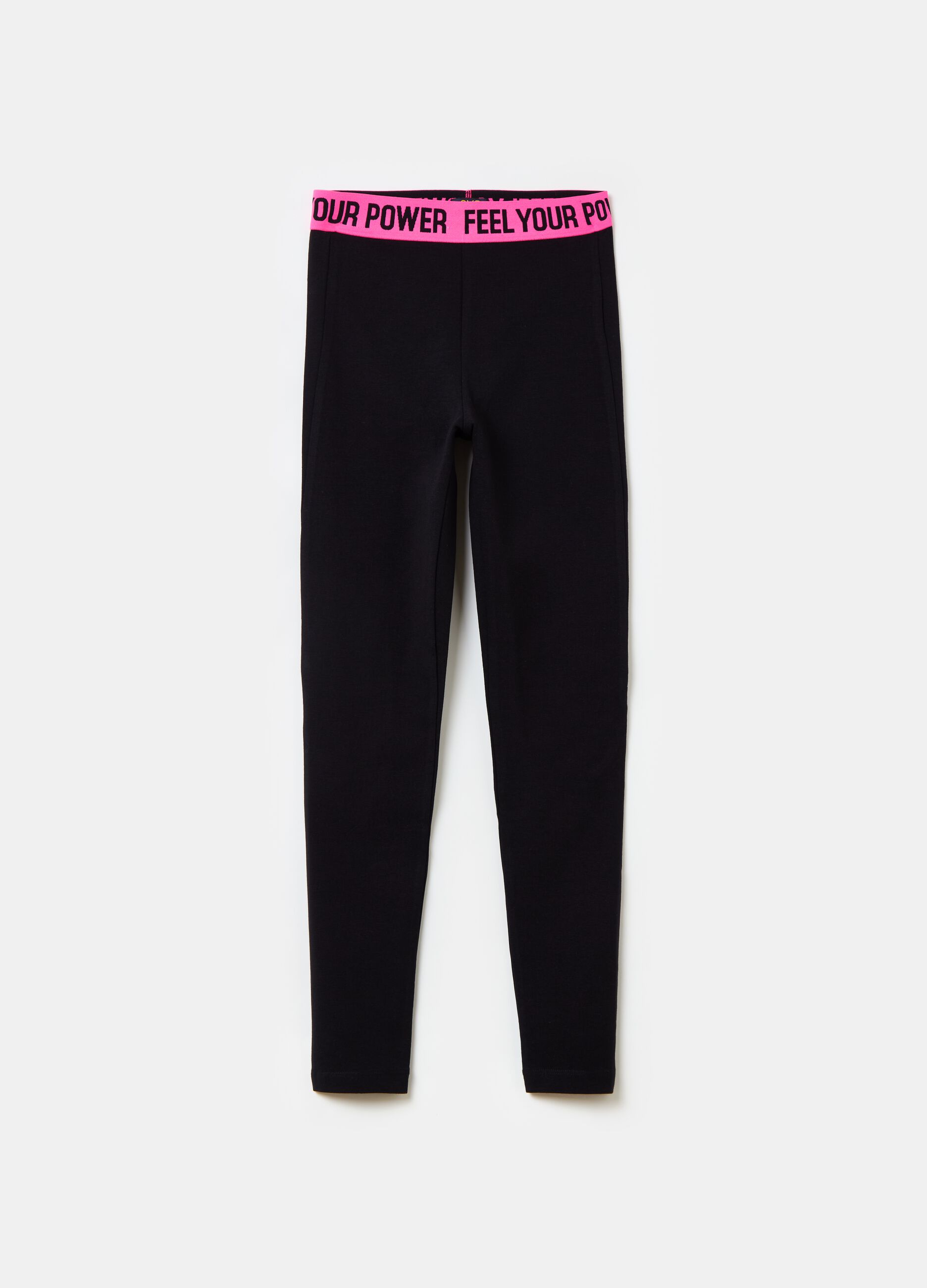 Stretch cotton leggings with lettering