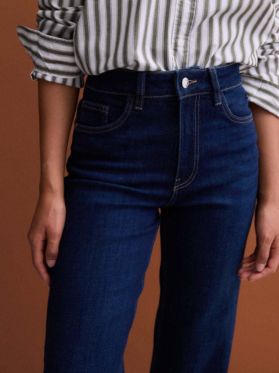 Blue stretch cotton wide-leg jeans_3