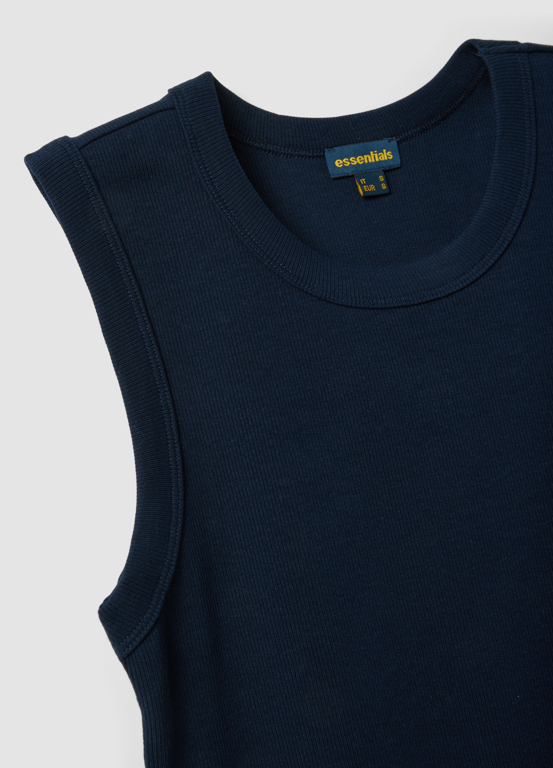 Blaues Midi-Kleid aus geripptem Stretch-Baumwollstoff