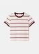 Pink T-shirt with burgundy stripes in pure cotton_0