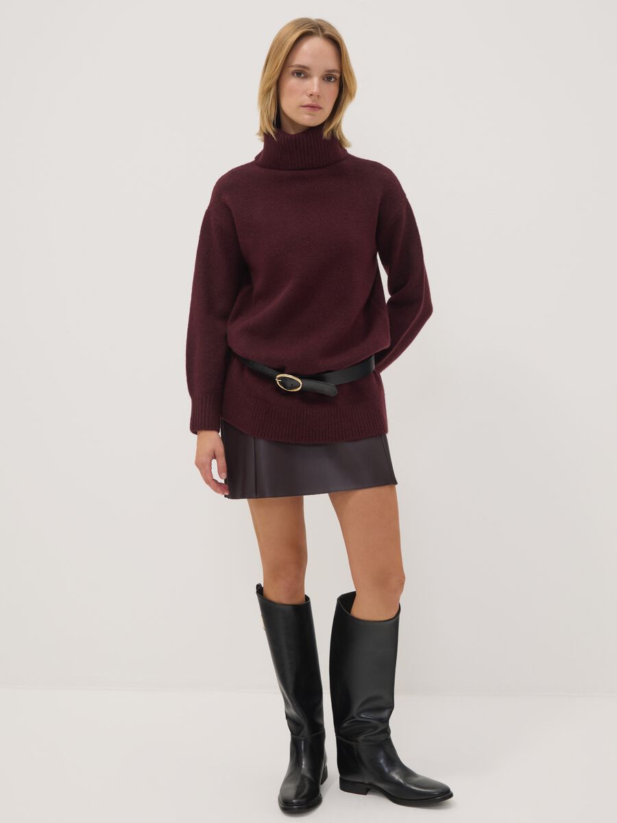 Purple stretch wool roll-neck dress_0
