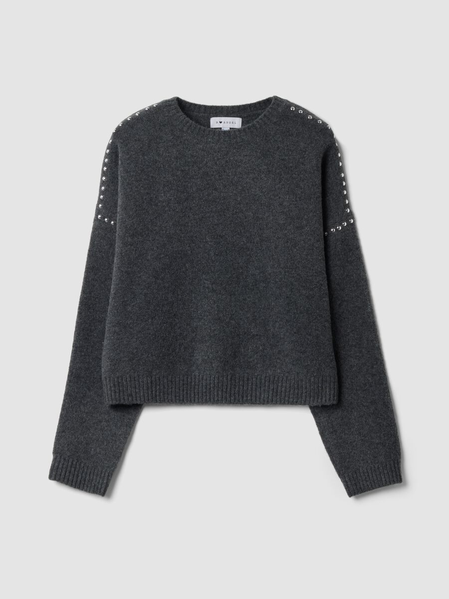 Grey stretch wool jumper with studded detailing_0