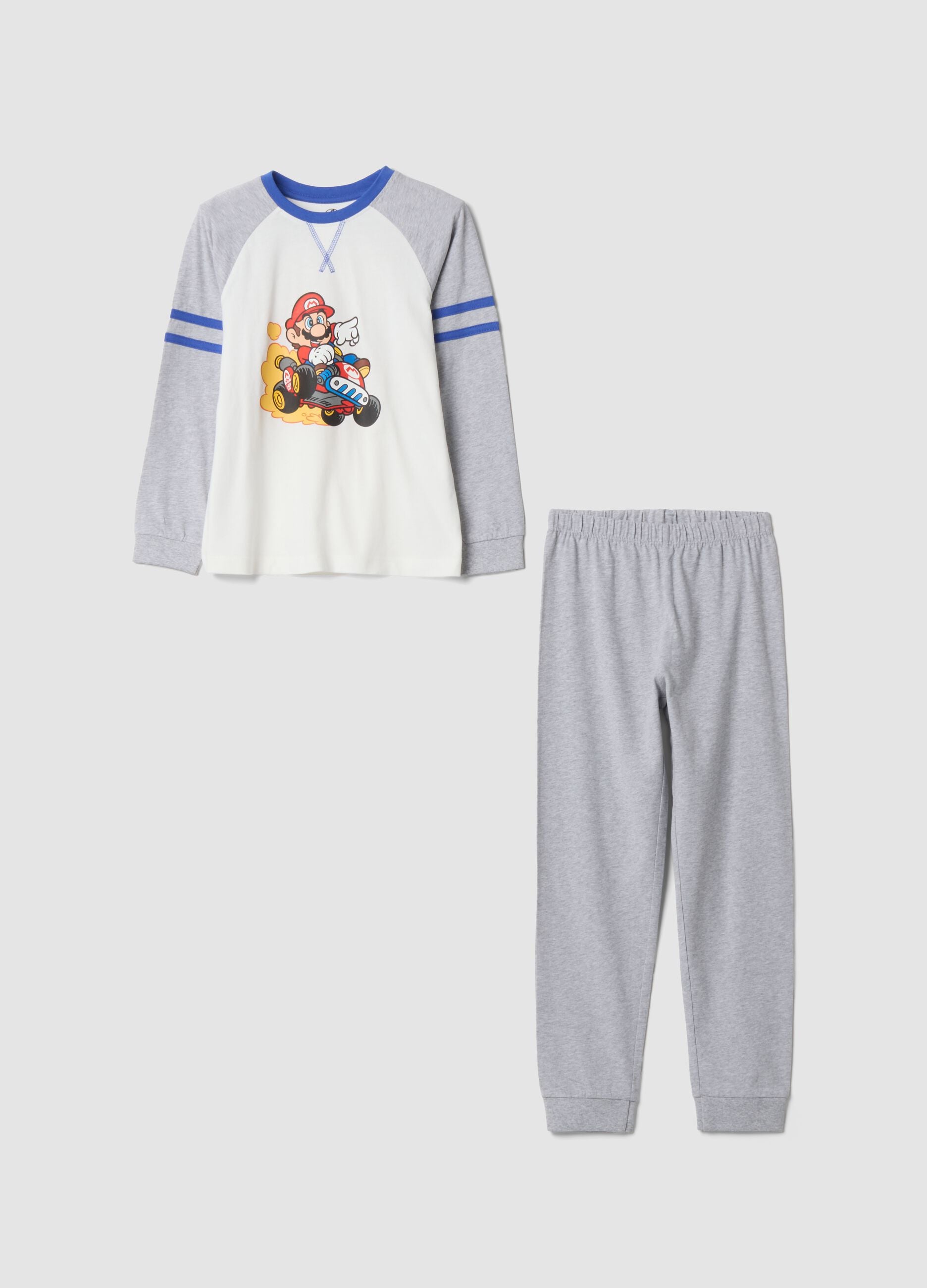 Marl grey organic cotton pyjamas with Mario Kart print