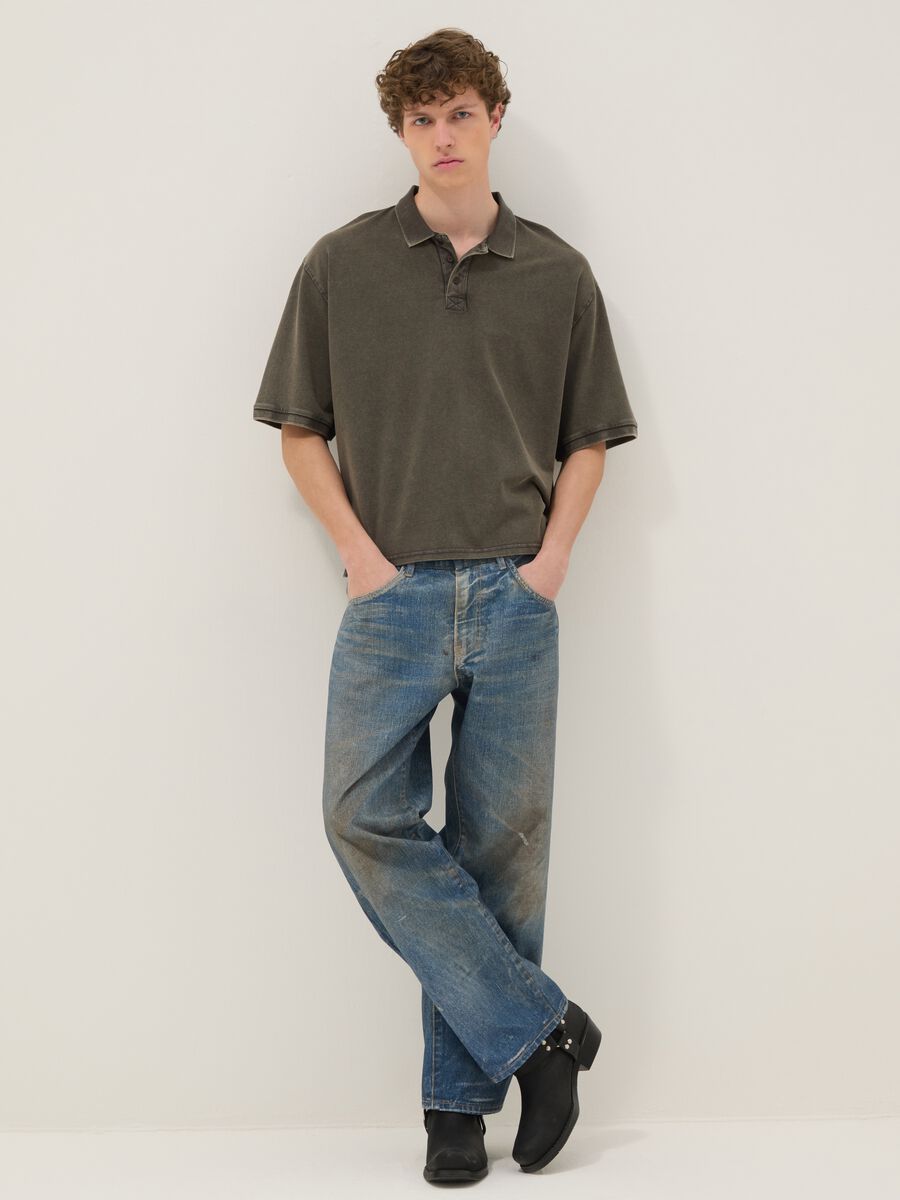 Regular Fit blaue Denim Baumwolle Baggy Jeans_0