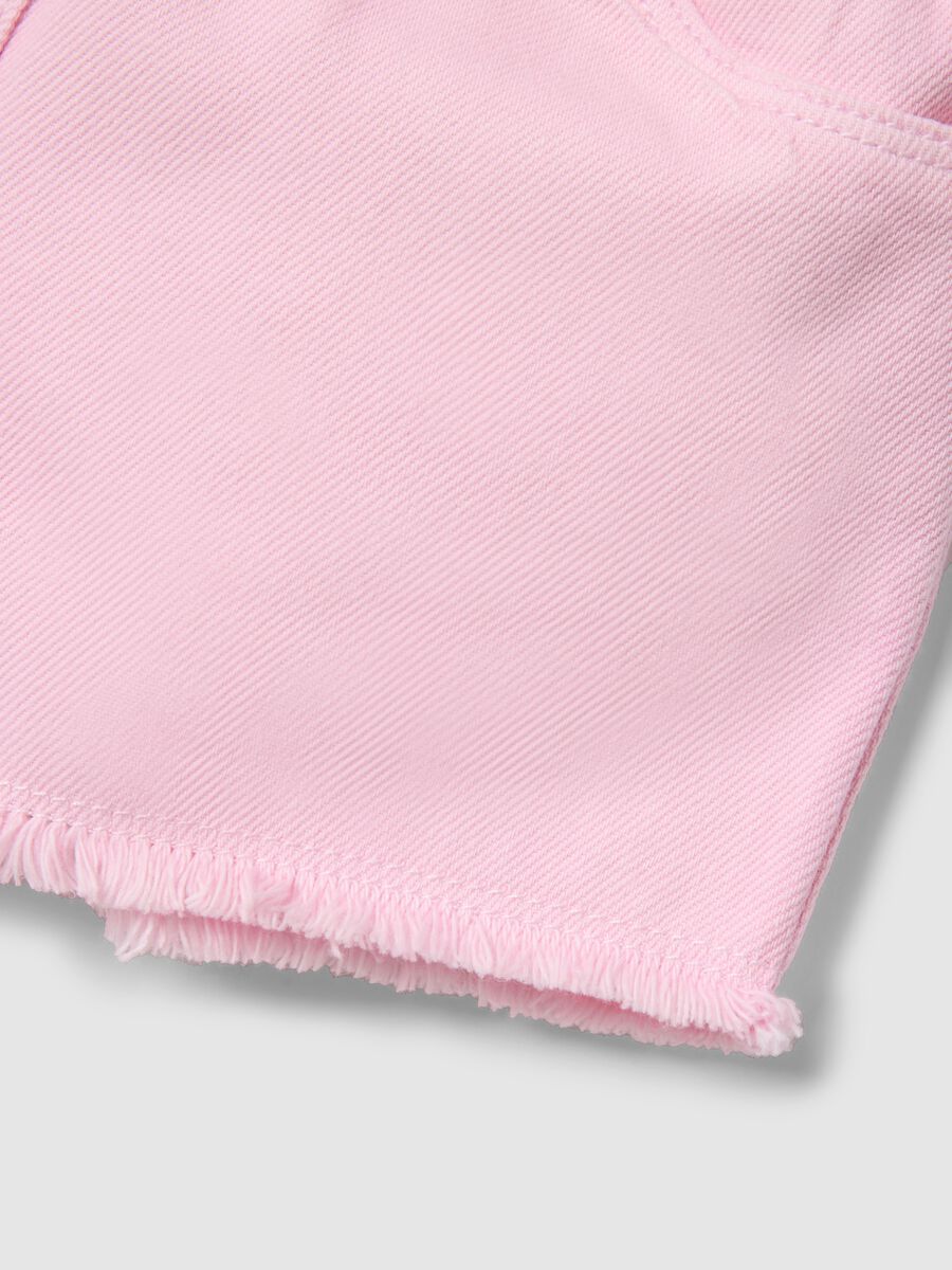 Short in puro cotone rosa da bimba regular fit con frange_3
