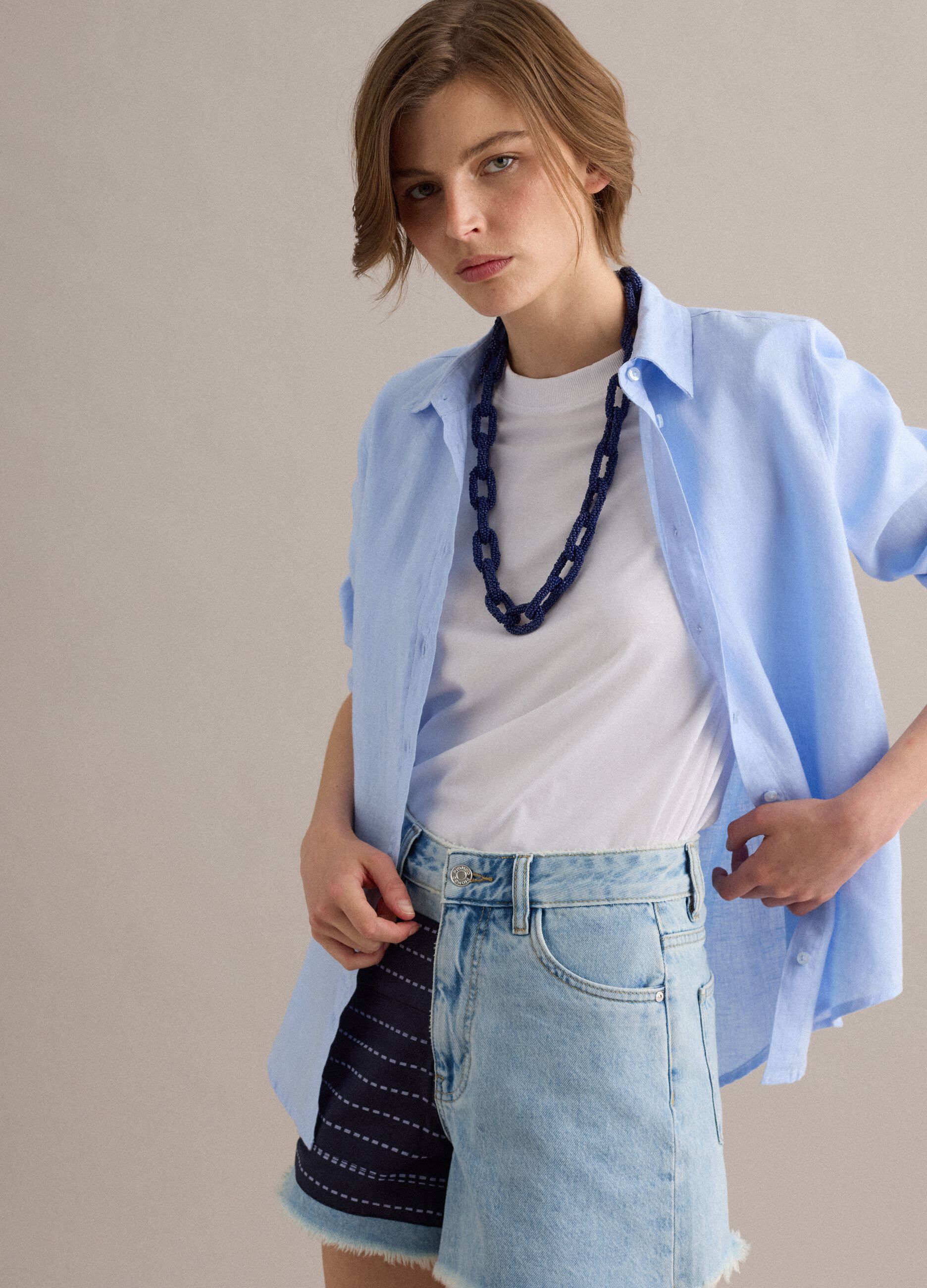 Chemise bleu ciel en pur lin, coupe regular