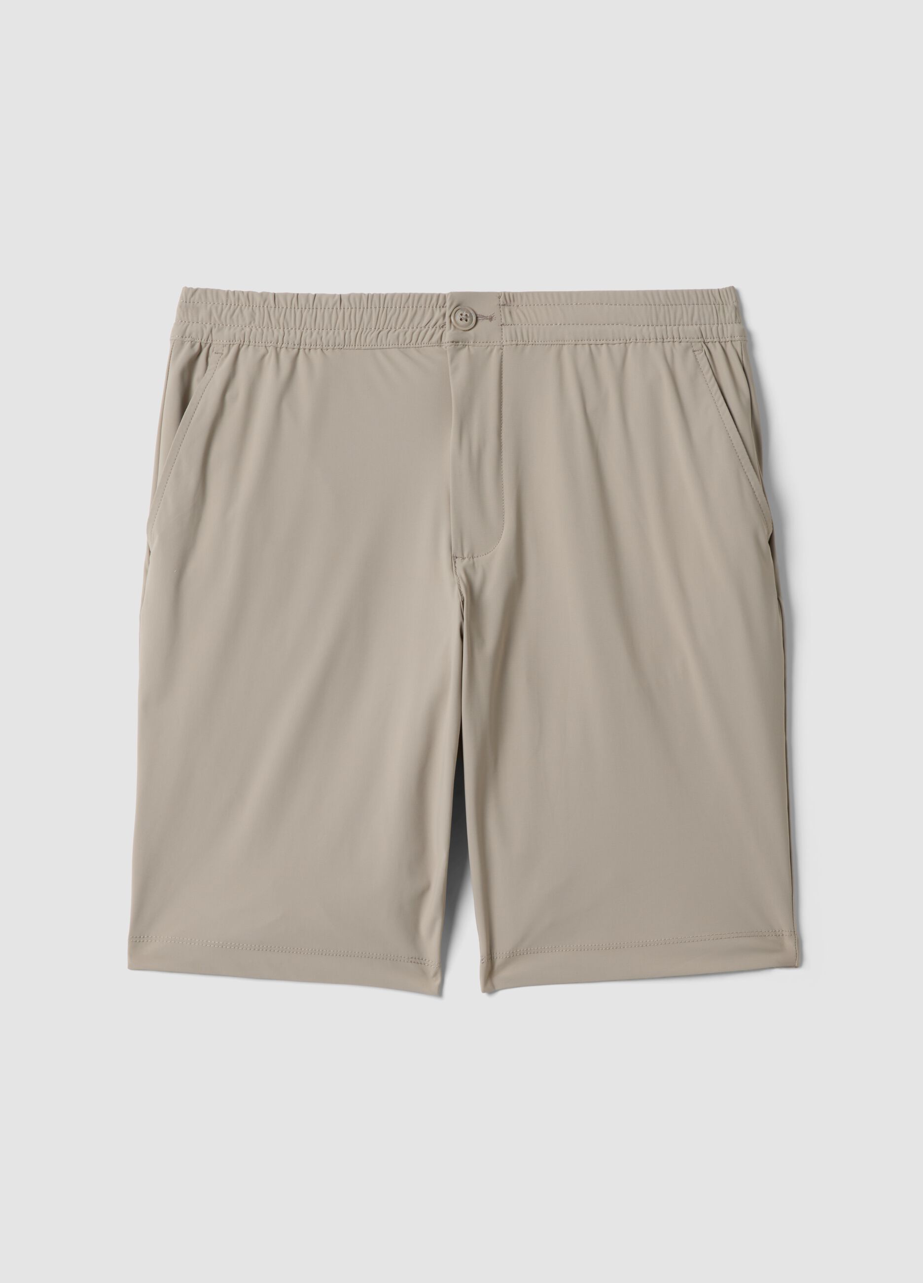 Beige regular-fit stretch-fabric jogger bermuda shorts