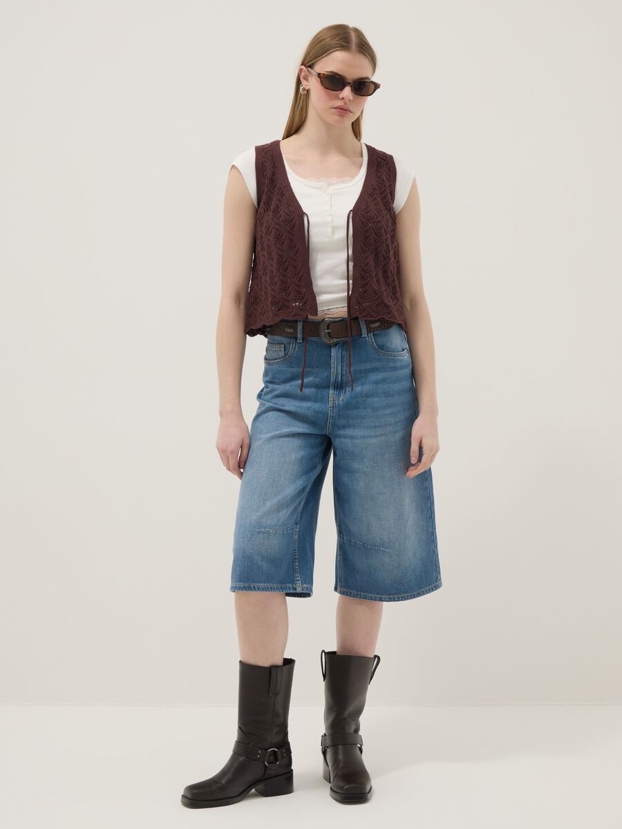 Braune Weste aus reiner Baumwolle im Regular Fit mit Bindeb&auml;ndern und tiefem V-Ausschnitt_2