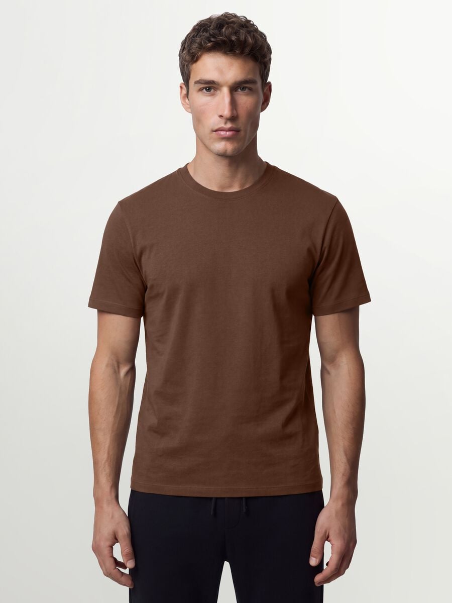 Brown regular-fit T-shirt in pure organic cotton jersey_0