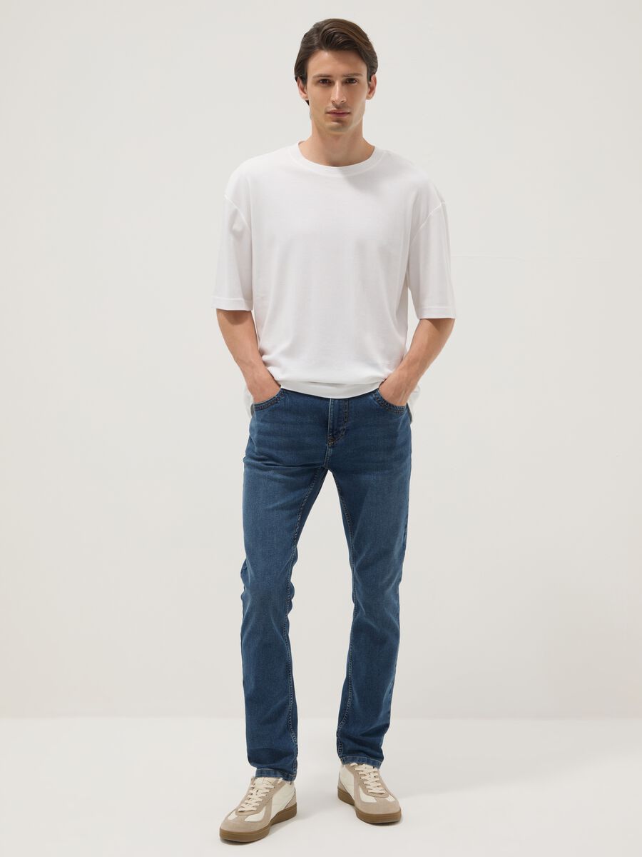 Super skinny blue cotton blend jeans_0