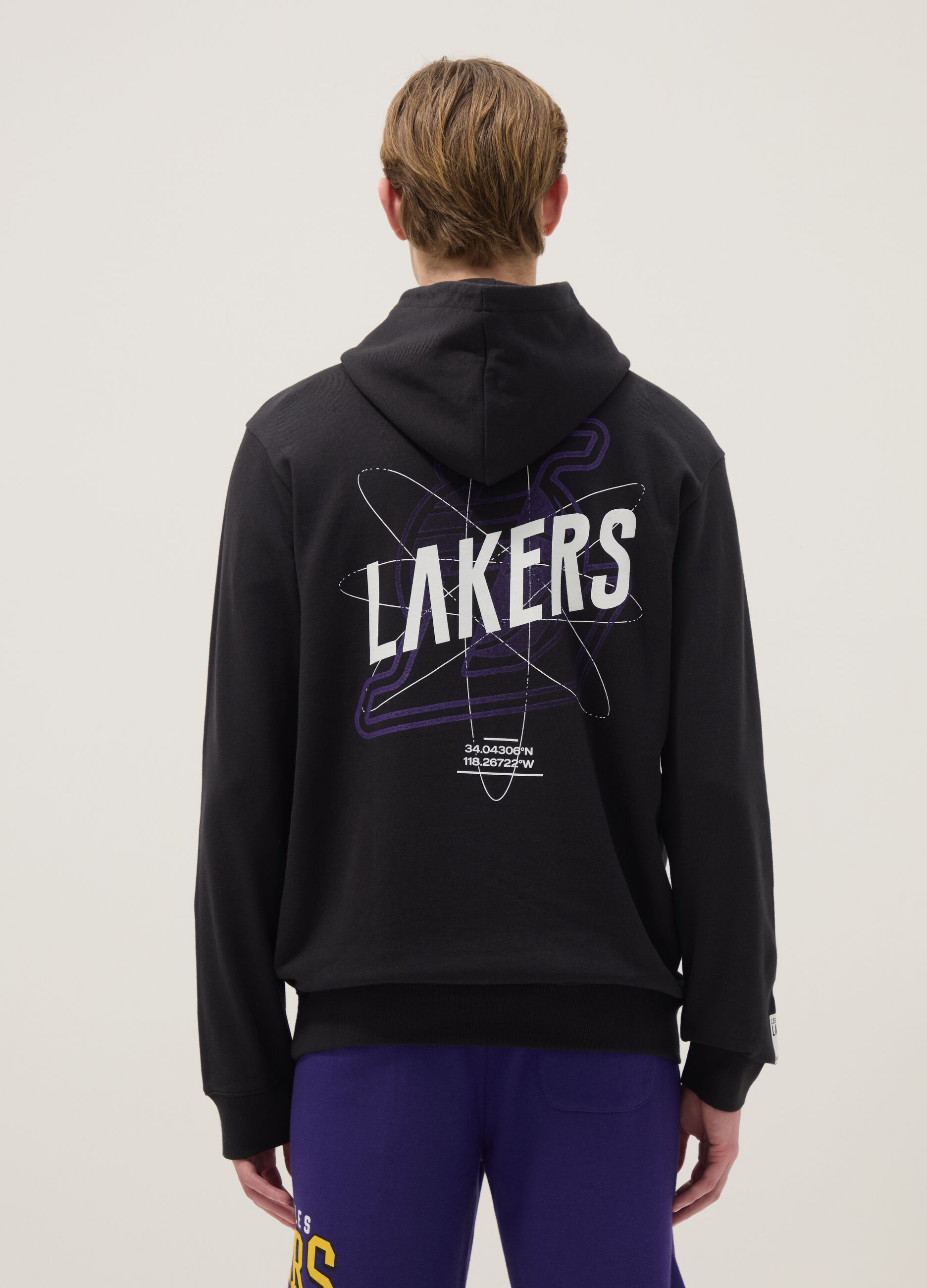 Black cotton-blend hoodie with NBA print