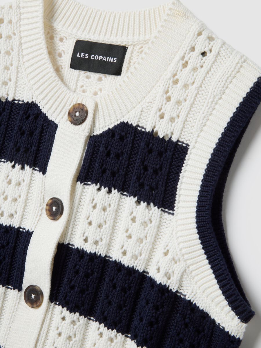 Multicolour striped pure cotton waistcoat regular fit_5