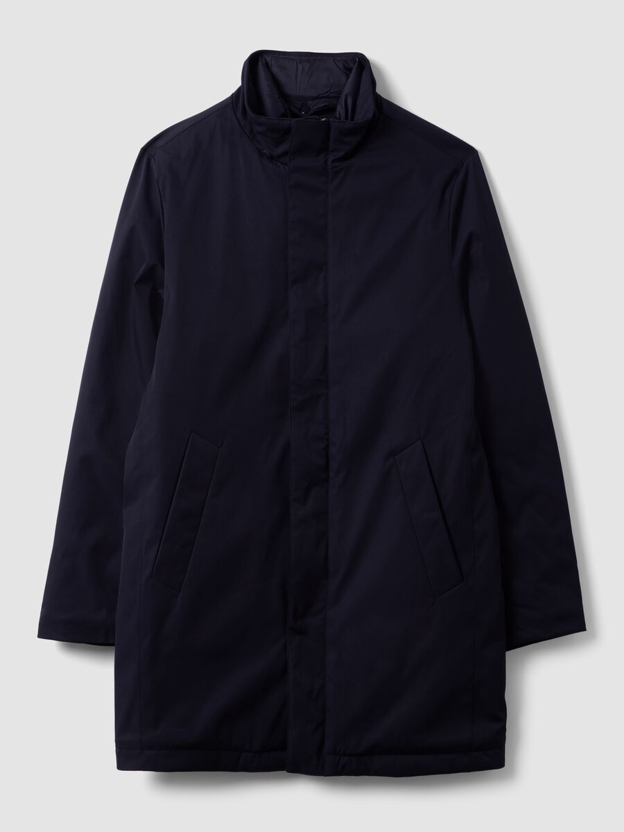 Blue padded regular-fit coat with high neck_0