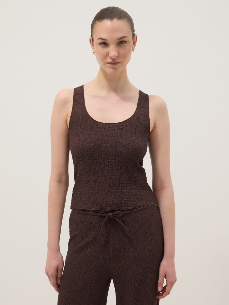 Brown textured stretch vest top_2