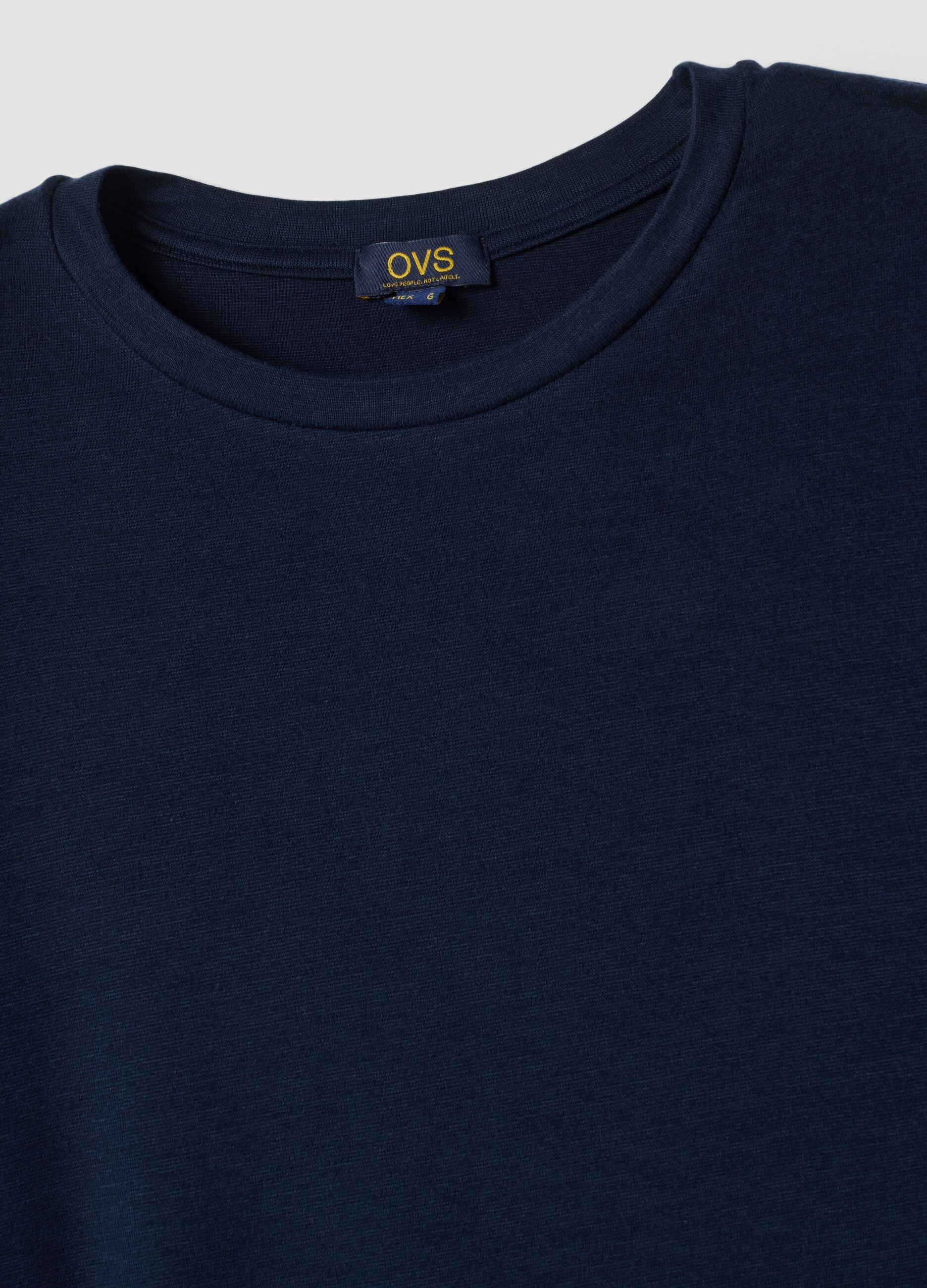 Blue crew-neck T-shirt in stretch modal and cashmere