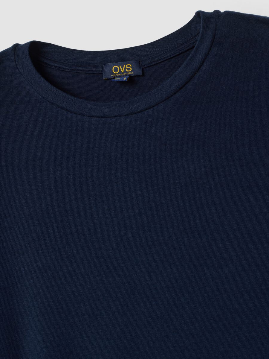 Blue crew-neck T-shirt in stretch modal and cashmere_1