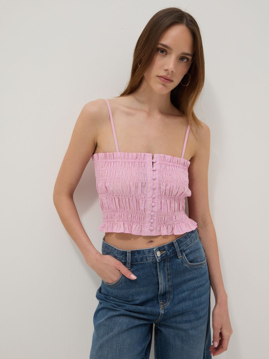 Rosa Tanktop aus reiner Baumwolle mit schmalen Tr&auml;gern_0