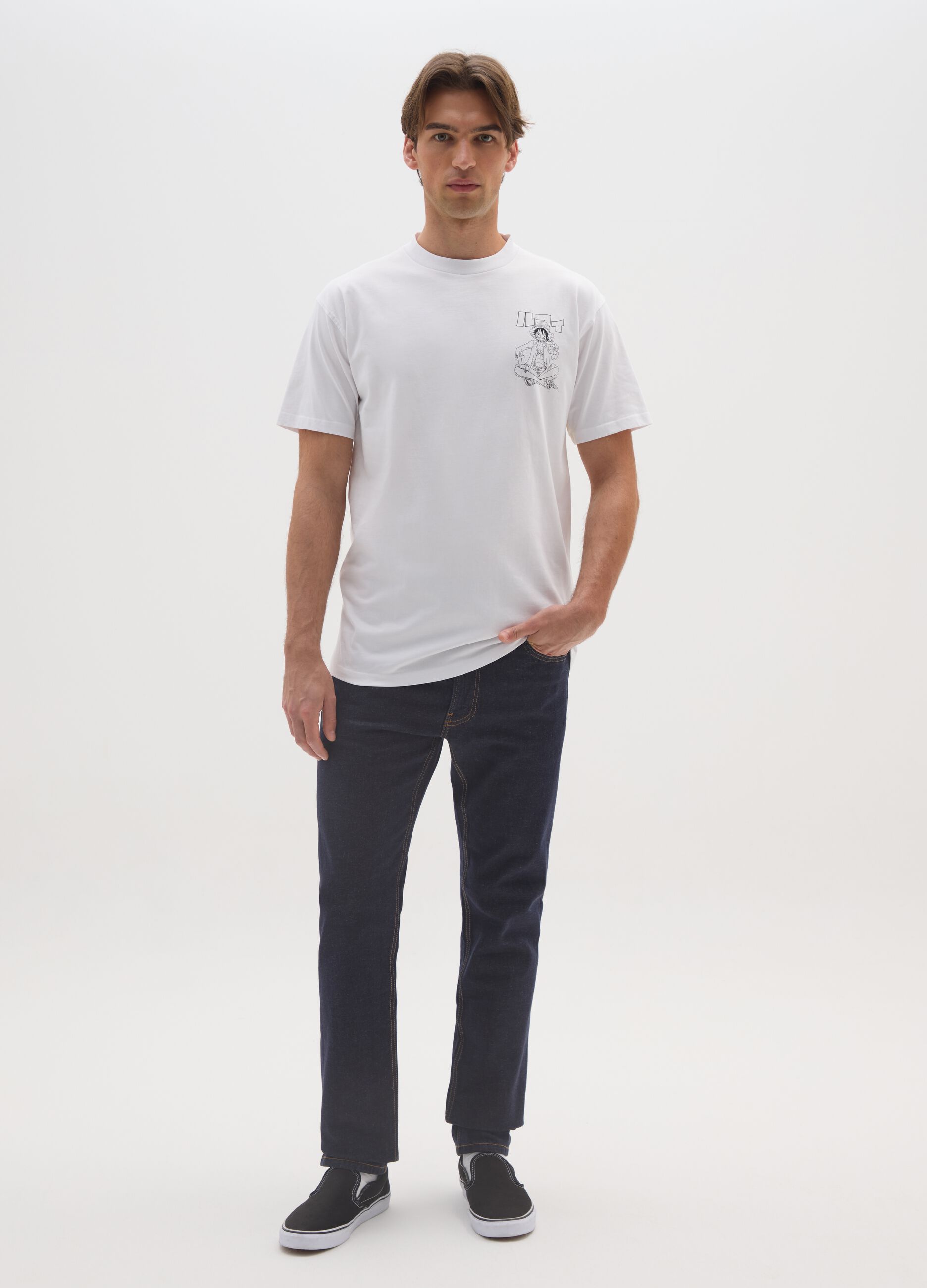 White pure cotton T-shirt with One Piece logo