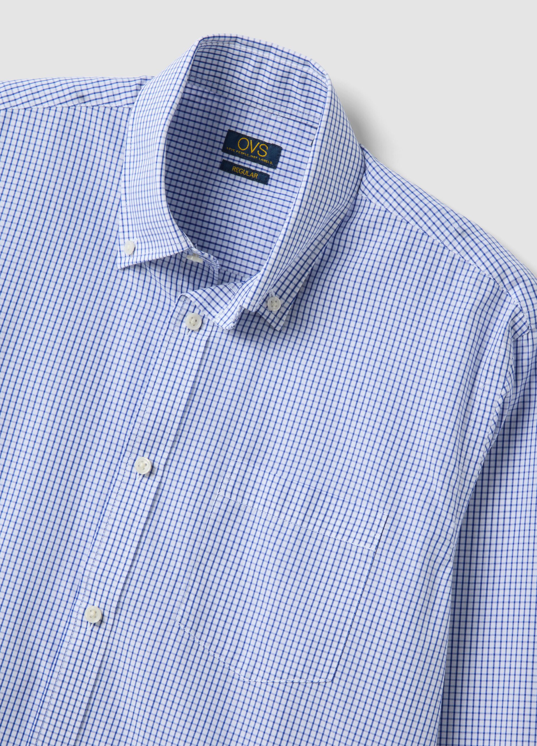 Light blue cotton-blend checked easy-iron regular-fit shirt