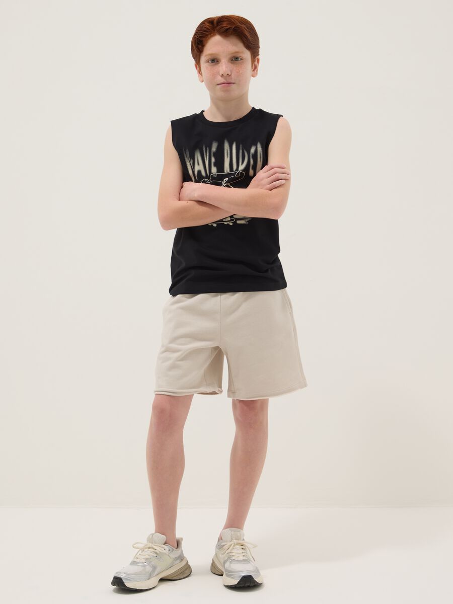 Blue and beige pure cotton set with vest and shorts_1