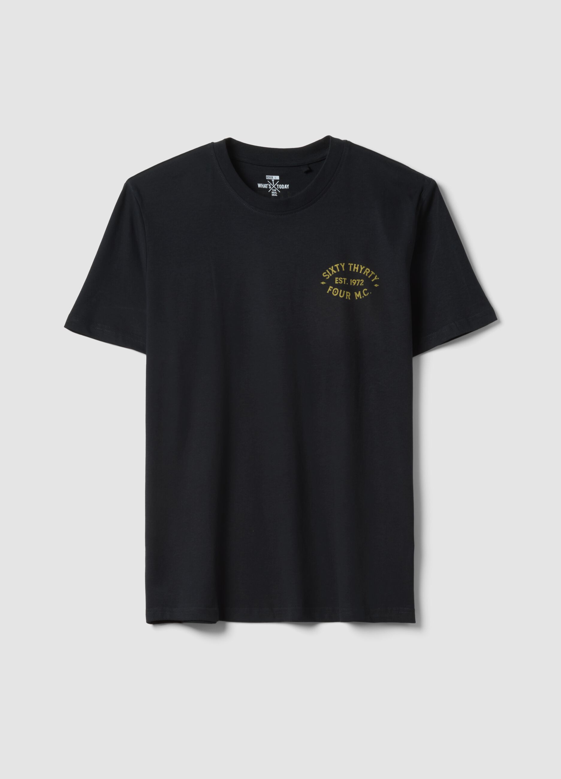 Schwarzes T-Shirt mit Print aus reiner Baumwolle, Regular Fit