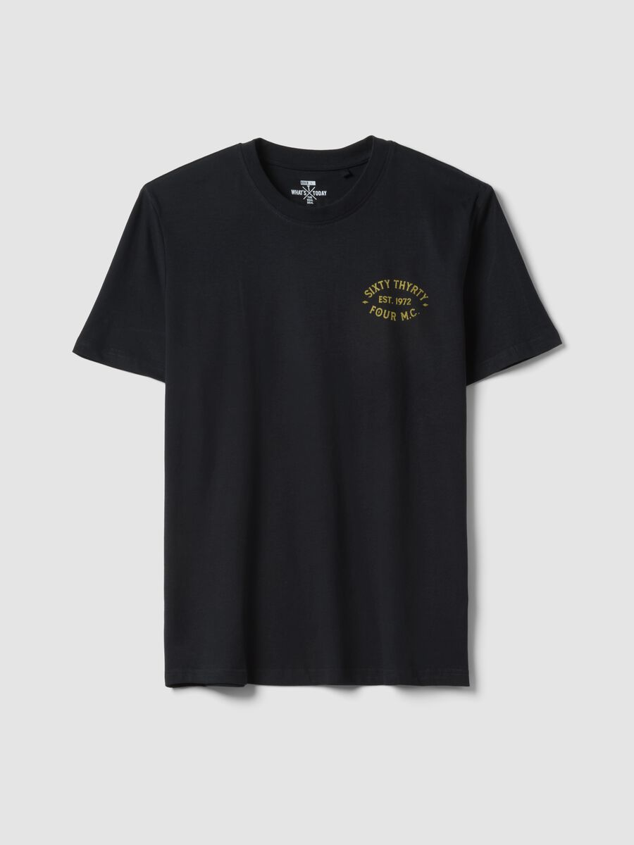 Schwarzes T-Shirt mit Print aus reiner Baumwolle, Regular Fit_0