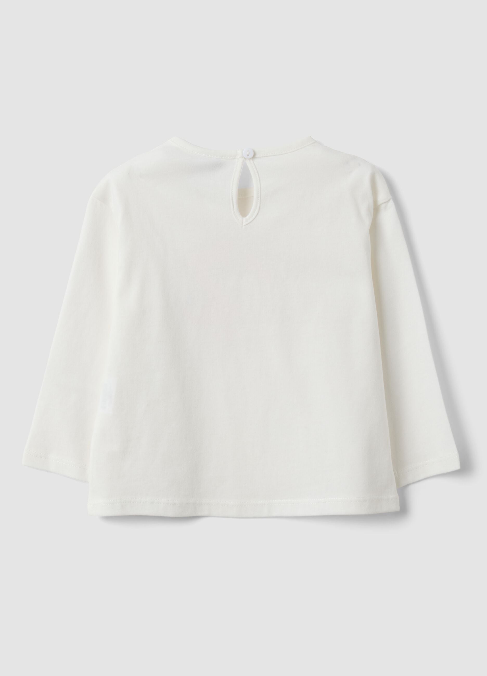 White organic cotton long-sleeve printed T-shirt for baby girl