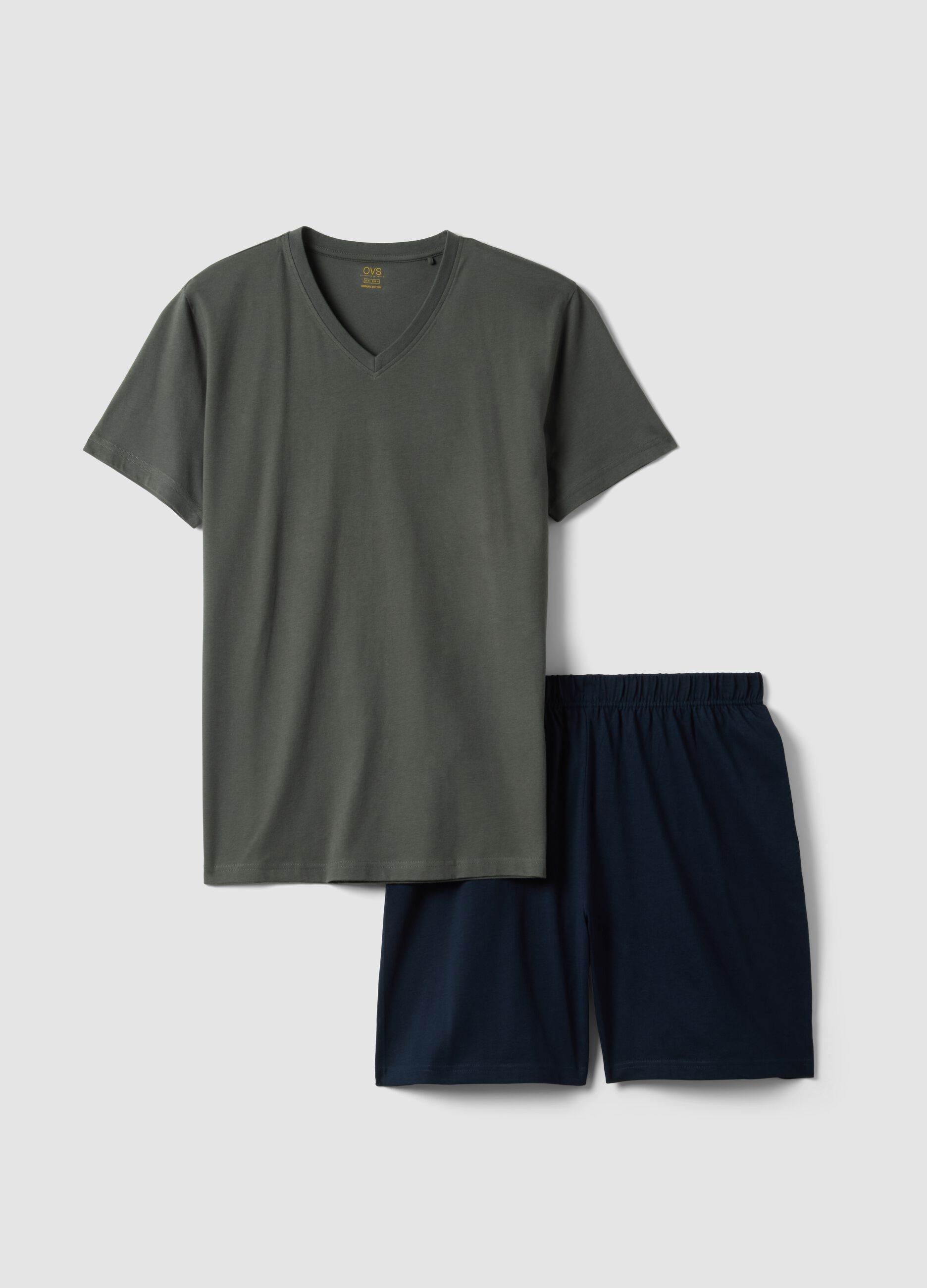 Multicoloured pure cotton short pyjamas with regular fit and V-neck