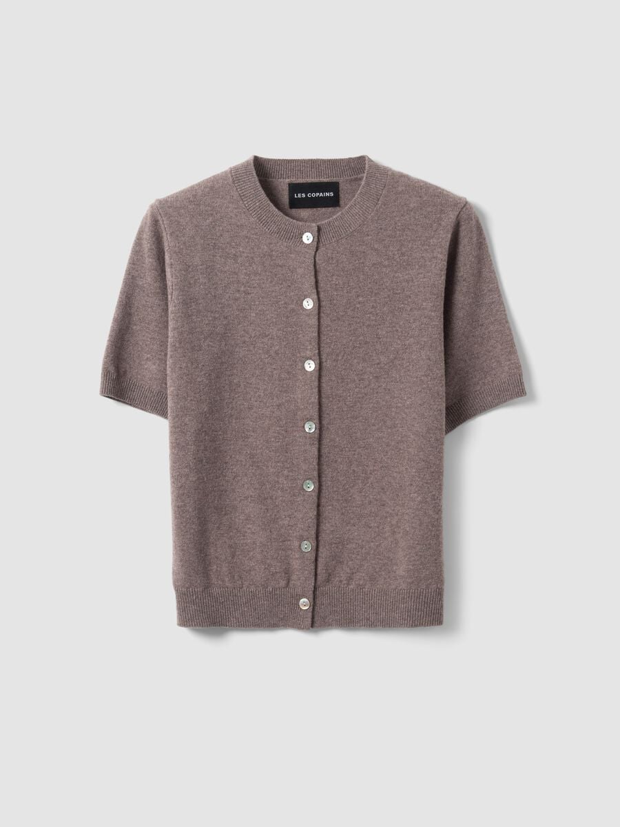 Grey pure wool crew-neck cardigan, regular fit_4