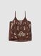 Brown fitted pure viscose top with thin straps and embroidered pattern_6